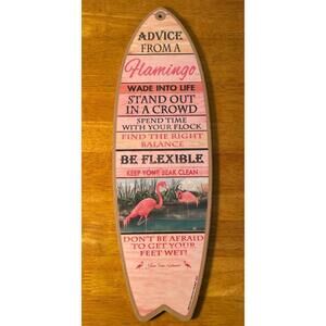 Advice Pink Flamingo Surfboard Sign Beach Home Decor Tropical Nautical Island